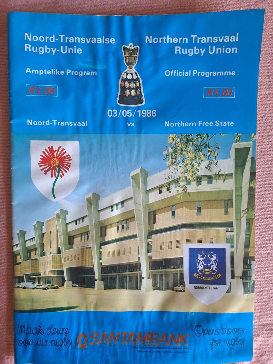 Rugby programme Northern Transvaal v Northern Orange Free State 3 May 1986