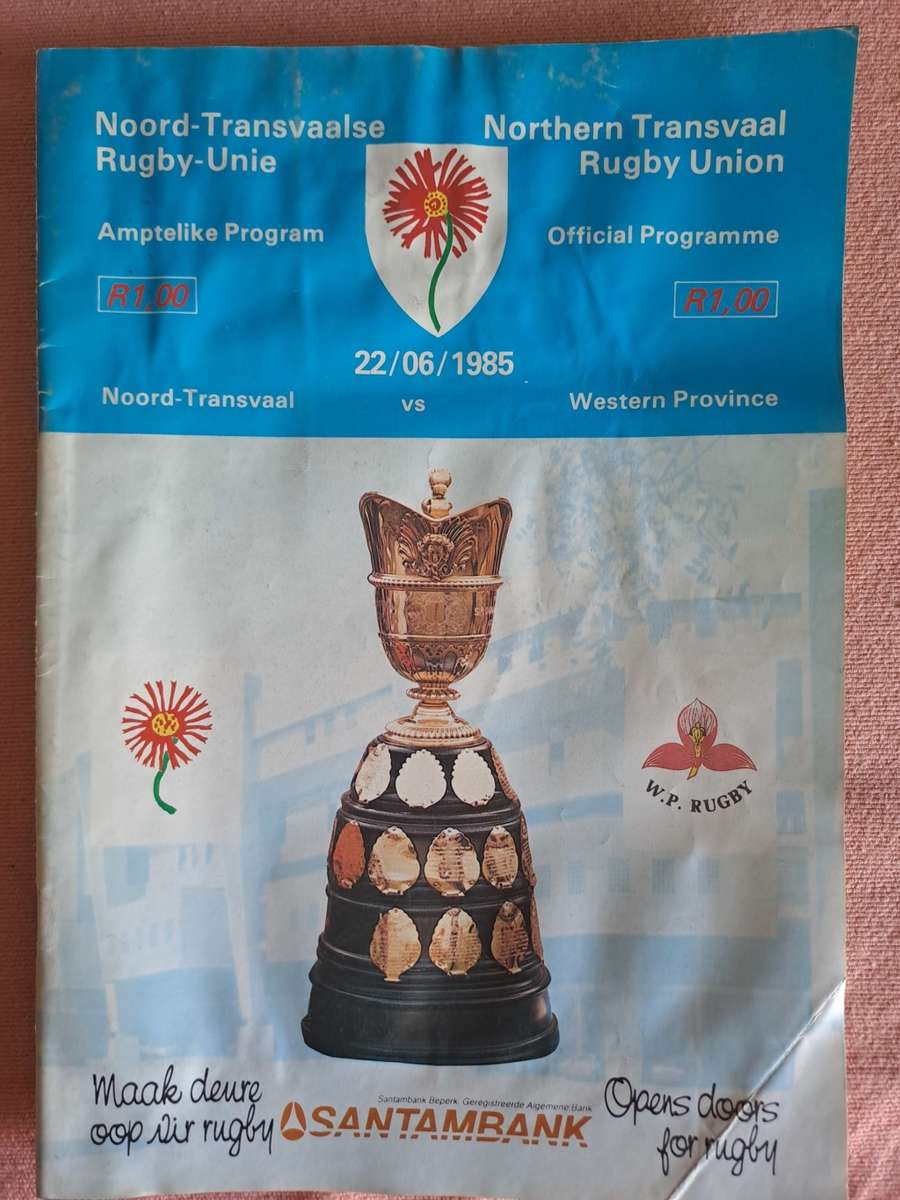 Rugby programme Northern Transvaal v Western Province 22 June 1985