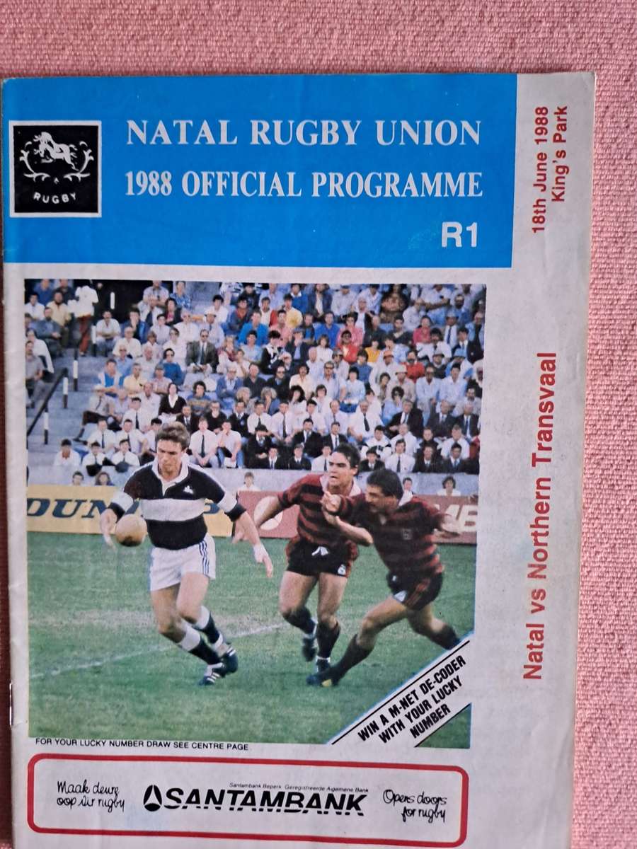 Rugby programme - Natal v NTvl 18 June 1988