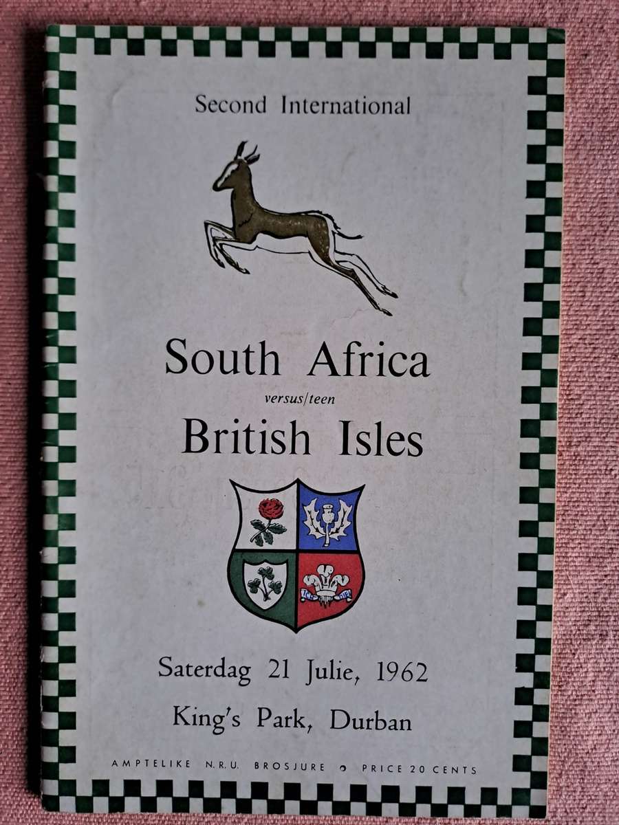 Rugby programme -  South Africa v British & Irish Lions 21 July 1962 Durban