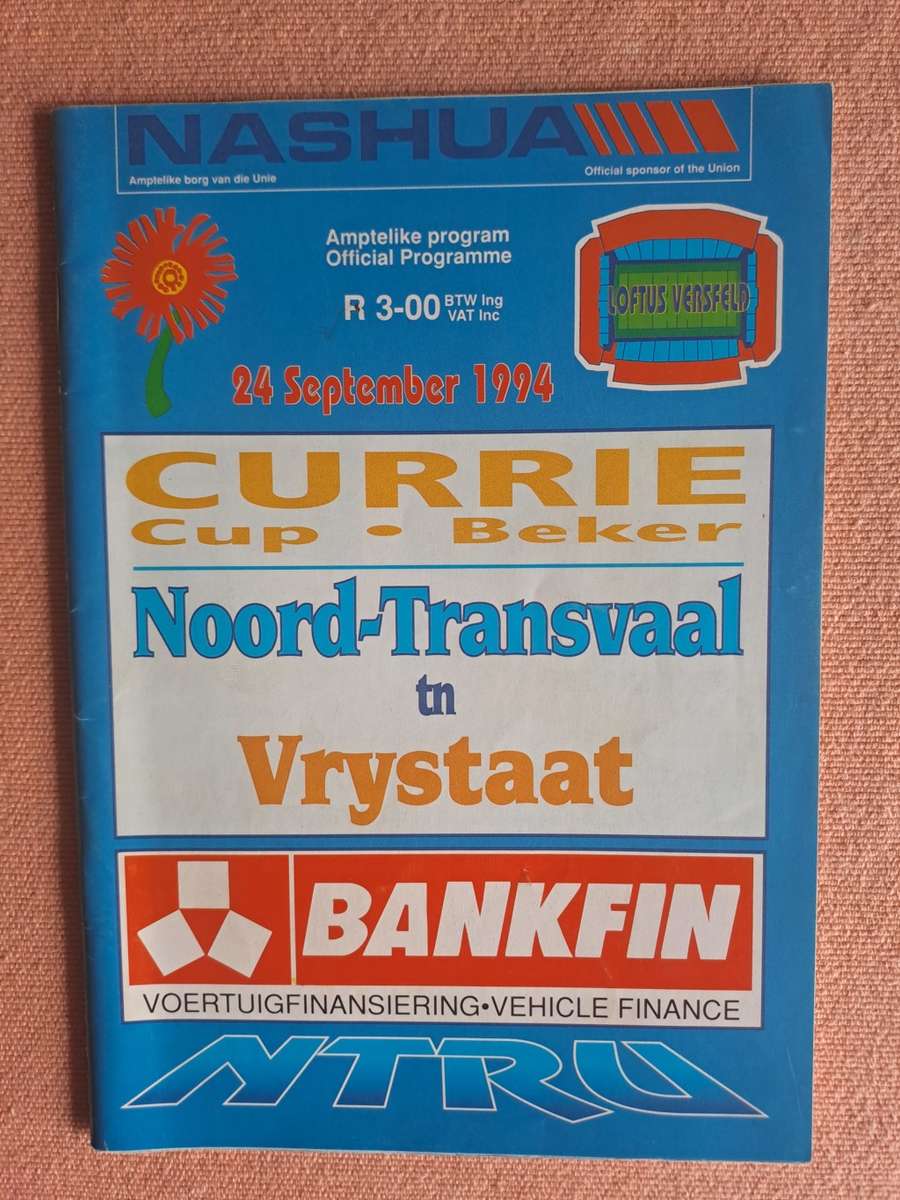 Rugby programme - Northern Transvaal v OFS 24 Sept 1994