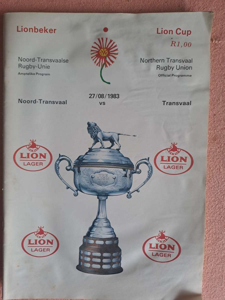Rugby programme - Northern Transvaal v Transvaal Lion Cup 27 August 1983 Slight water wrinkle