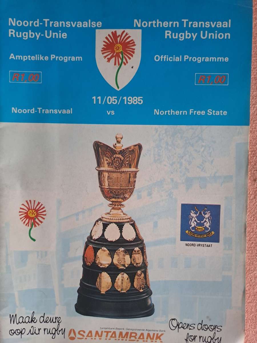 Rugby programme - Northern Transvaal v Northern Orange Free State 11 May 1985