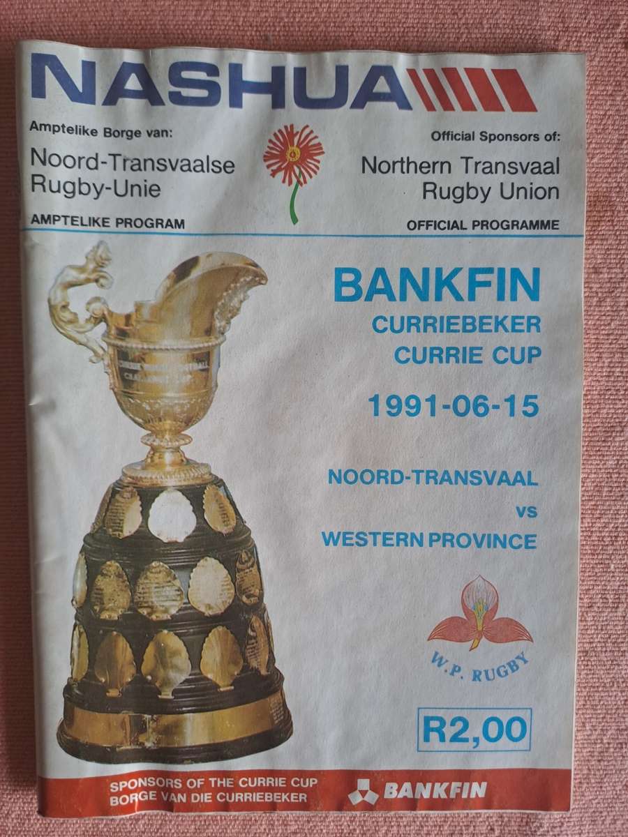 Rugby programme - Northern Transvaal v Western Province 15 June 1991 Minor water wrinkle to f/c