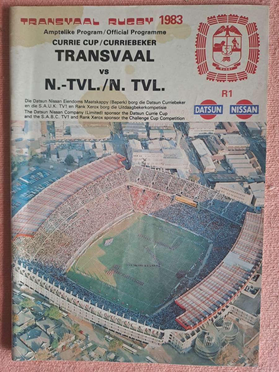 Rugby programme - Transvaal v Northern Transvaal 20 Augustus 1983. 3 stains to f/c