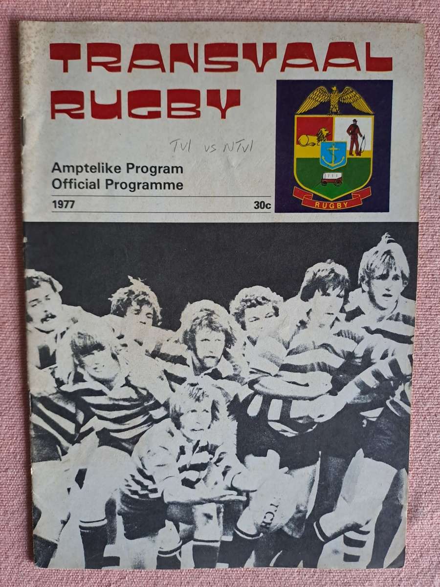 Rugby programme - Transvaal v Northern Transvaal 30 April 1977