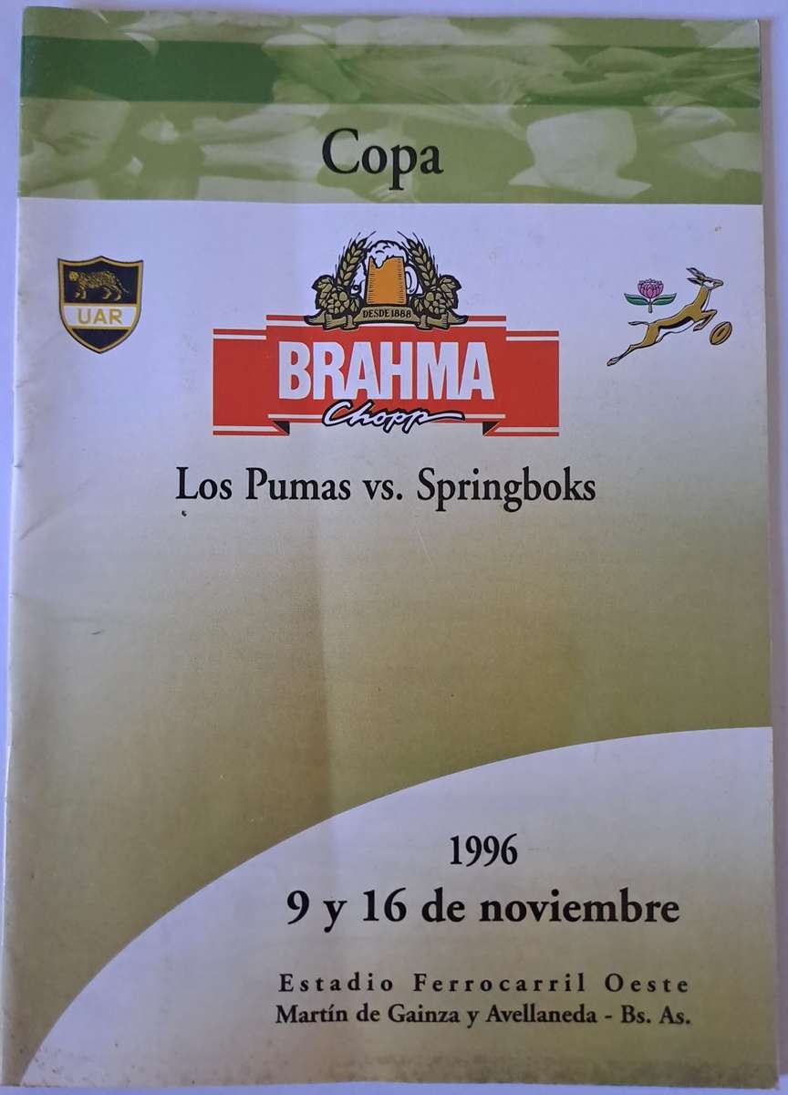 Rugby programme - Pumas v South Africa 9 November 1996 Buenos Aires
