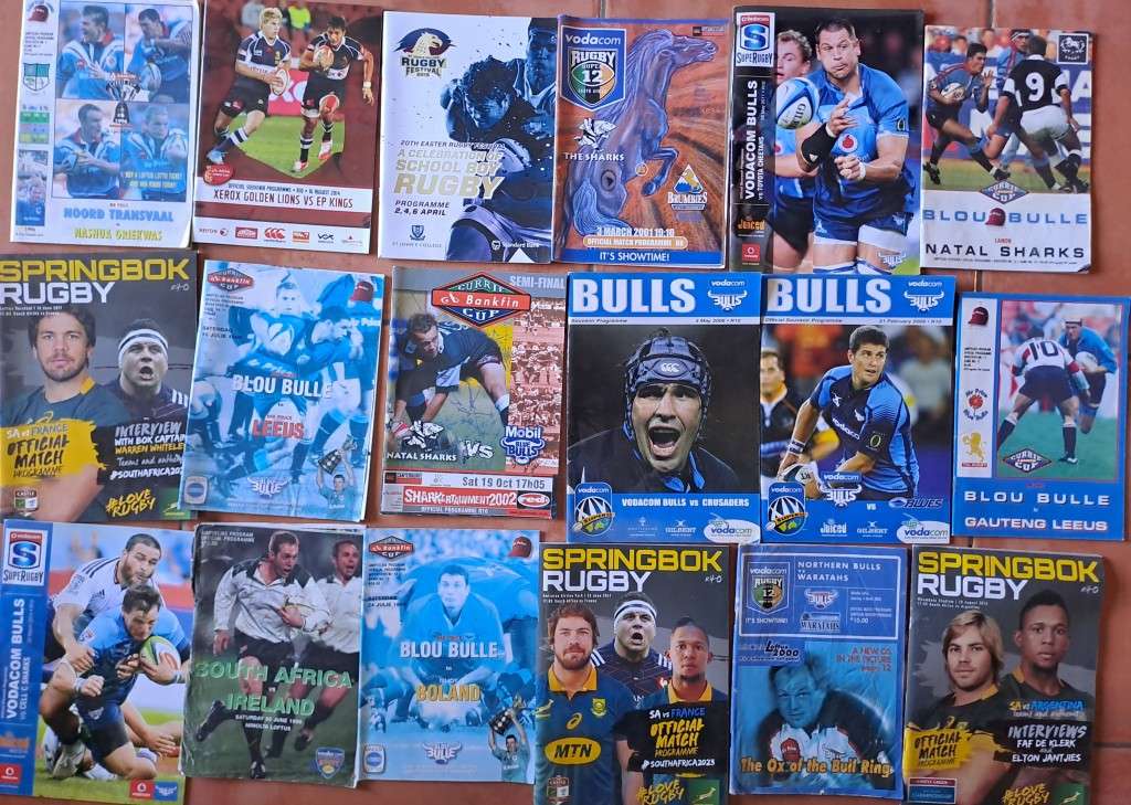 18 x Rugby programmes. Currie Cup,  Super rugby, Springbok test programmes c1998-2010s