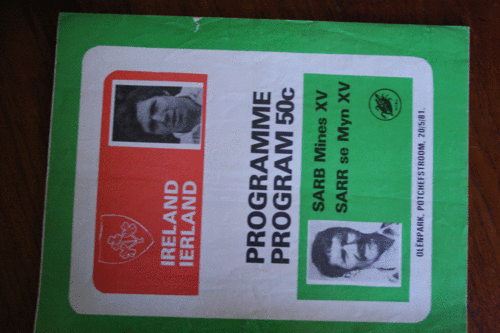 Match Programme: South African Rugby Board Mines XV vs Ireland 1981