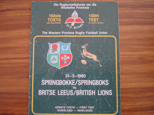 Match Programme. Springboks vs British Lions 31 May 1980