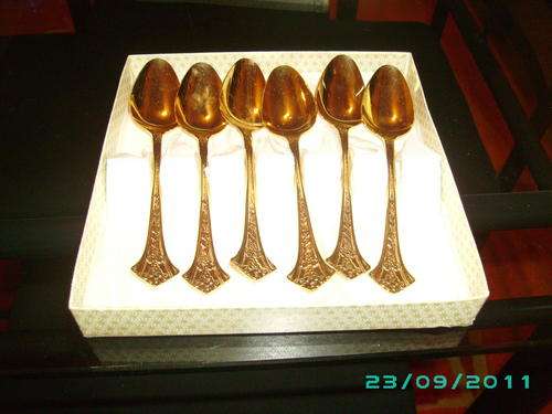 EETRITE 24 CAROT GOLD PLATED 6 CAKE SPOONS