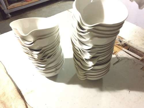 Old ceramic bowls used in a chemistry lab