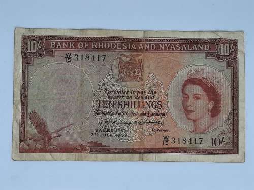 BANK OF RHODESIA AND NYASALAND 10 SHILLING 3RD JULY 1959 BANK NOTE