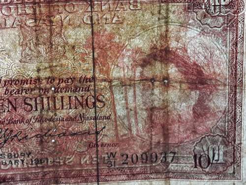 BANK OF RHODESIA AND NYASALAND 10 SHILLING 25TH JANUARY 1961 BANK NOTE
