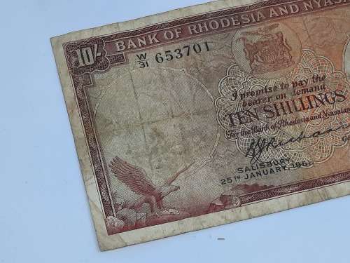 BANK OF RHODESIA AND NYASALAND 10 SHILLING 25TH JANUARY 1961 BANK NOTE
