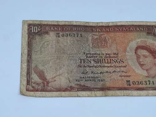 BANK OF RHODESIA AND NYASALAND 22ND APRIL 1960 10 SHILLING BANK NOTE