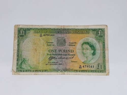 BANK OF RHODESIA AND NYASALAND 1 POUND 9TH JANUARY 1961 BANKNOTE