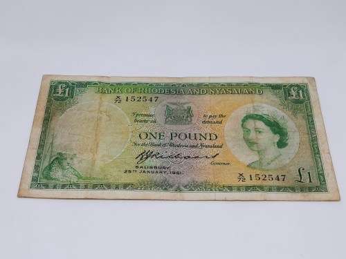 BANK OF RHODESIA AND NYASALAND 25TH JANUARY 1961 ONE POUND BANKNOTE