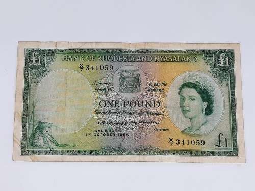 BANK OF RHODESIA AND NYASALAND 1ST OCTOBER 1956 ONE POUND BANKNOTE