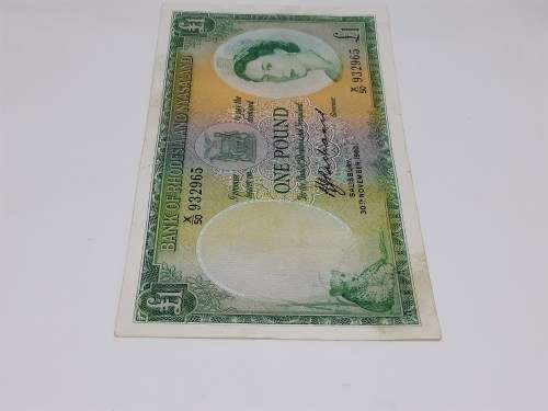 BANK OF RHODESIA AND NYASALAND ONE POUND 30TH OF NOVEMEBER 1960 BANK NOTE