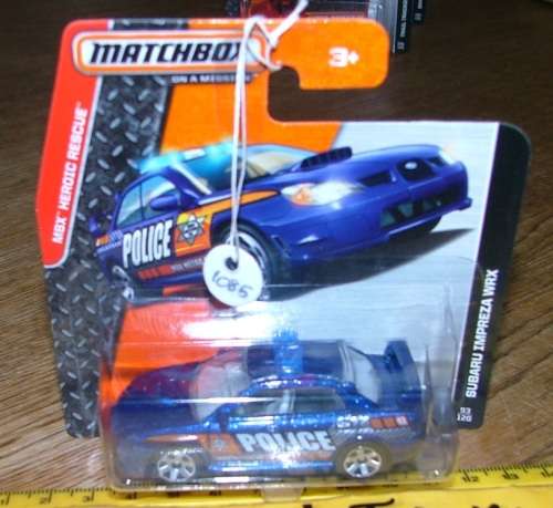 2013 Matchbox ~ BFJ55-0818 ~ 093/120 ~ Subaru Impreza WRX "Police" ~ Mint on short card