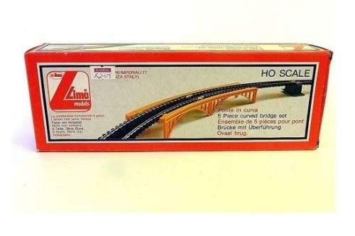 Vintage Lima 5 piece curved bridge set 600055, HO scale in original box