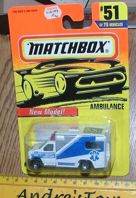 1996 Matchbox ~ #51 ~ Ambulance ~ Mint on Long card