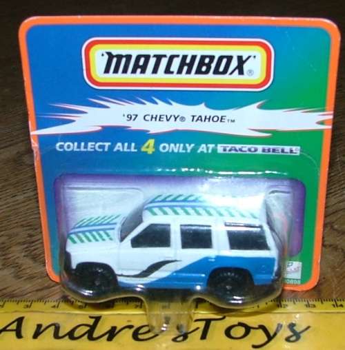 1999 Matchbox ~ Taco Bell ~ 97 Chevy Tahoe ~ Rare ~ Mint on short card