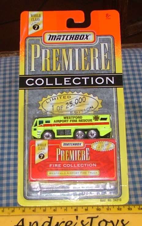 1996 Matchbox Premiere Collection ~ 7 5/6 ~ Westfield Airport Fire Truck ~ Mint in Display Box