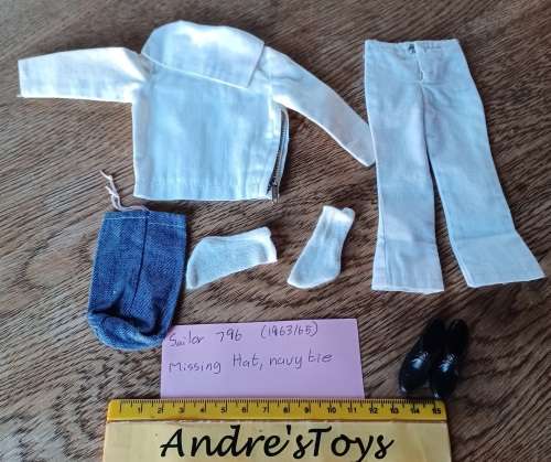 Vintage Mattel Ken Orig. Sailor  Summer White UNIFORM #796 1963/65