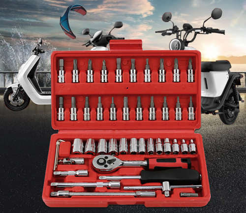 46 pieces car repair tools 1/4 inch socket set ratchet set torque wrench combination drill bit
