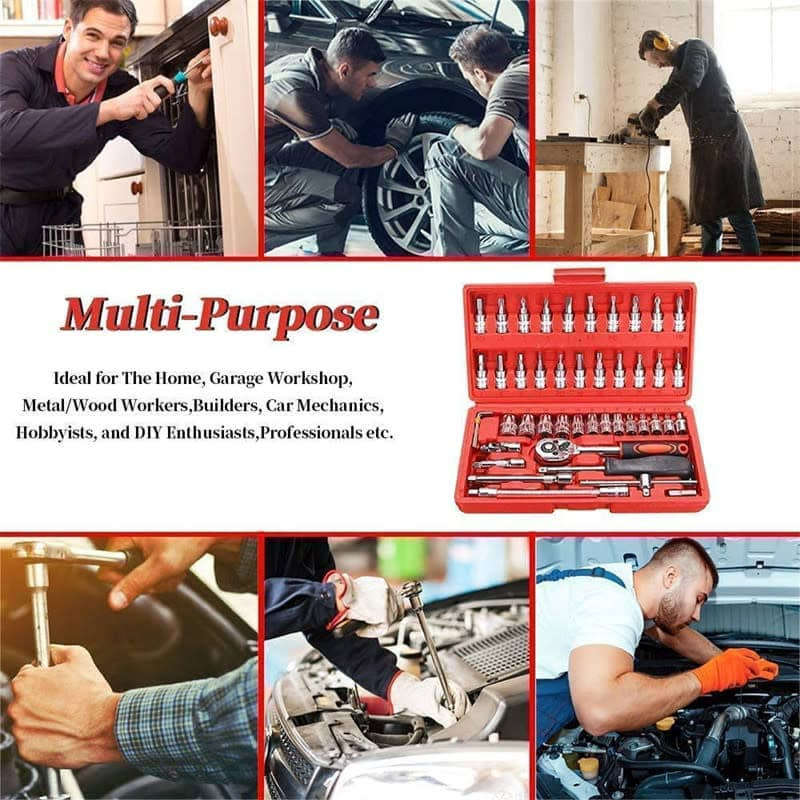 46 pieces car repair tools 1/4 inch socket set ratchet set torque wrench combination drill bit