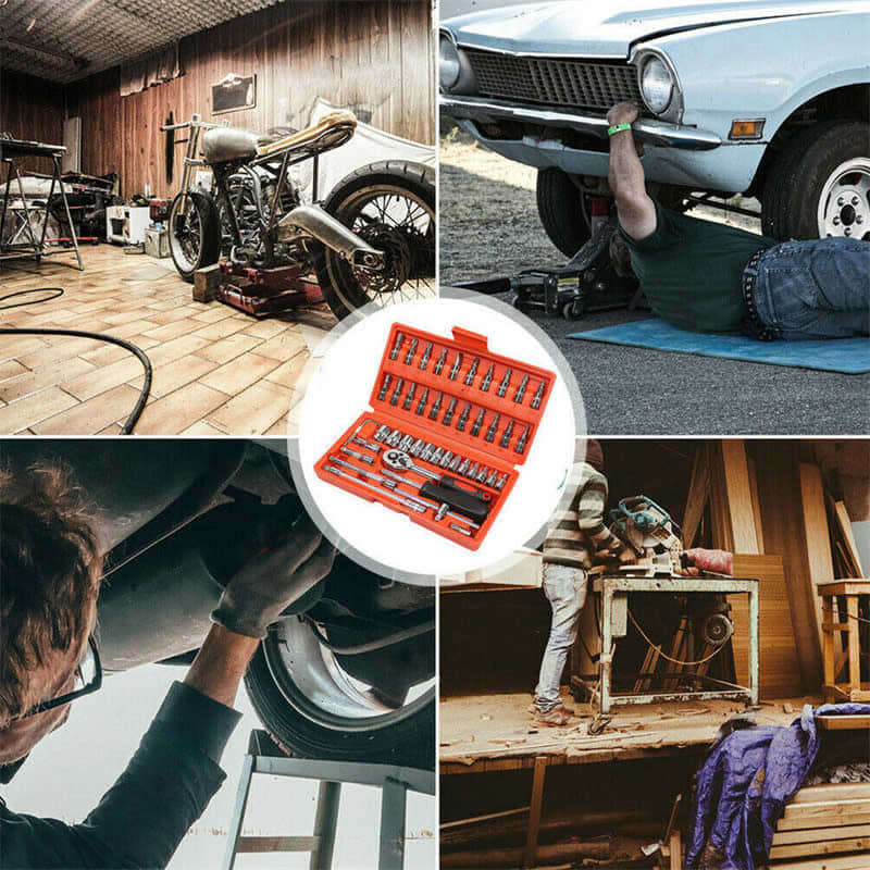 46 pieces car repair tools 1/4 inch socket set ratchet set torque wrench combination drill bit