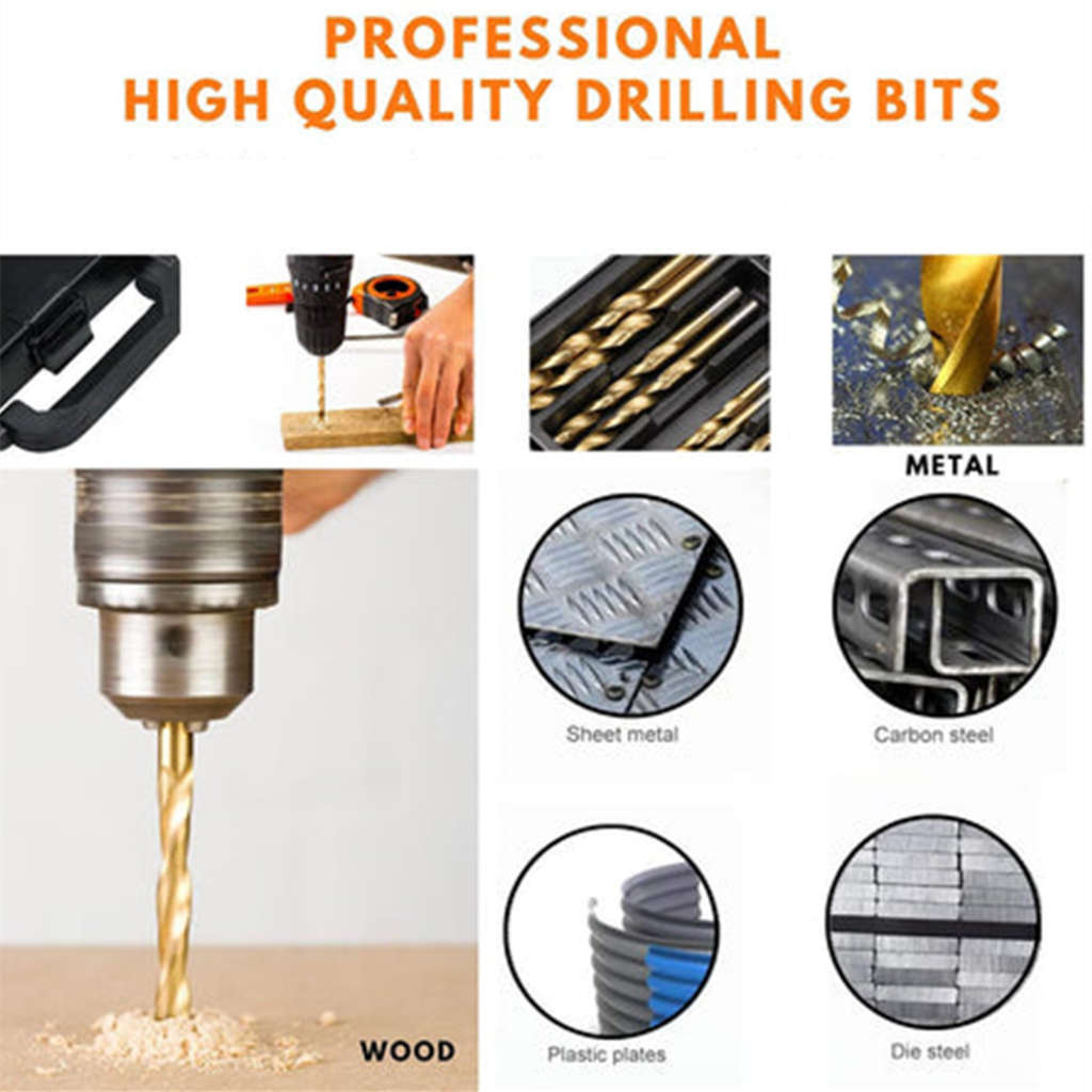 99 pieces high speed steel titanium plated accessories electric drill bit set with box