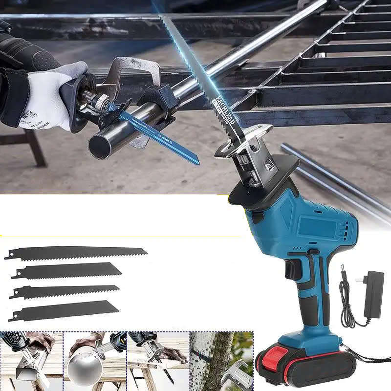 Cordless Electric Saber Saw Reciprocating Blade Saw Rechargeable Woodworking Hacksaw with 1 Battery