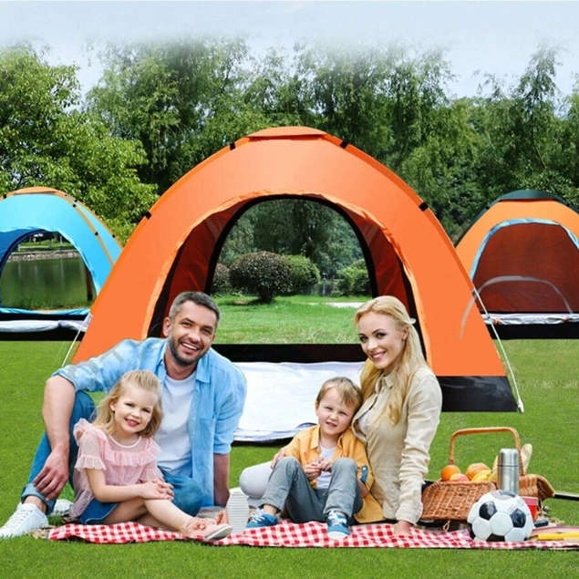 Outdoor tent 4 person camping tent large space quality and convenient four corner tent family travel