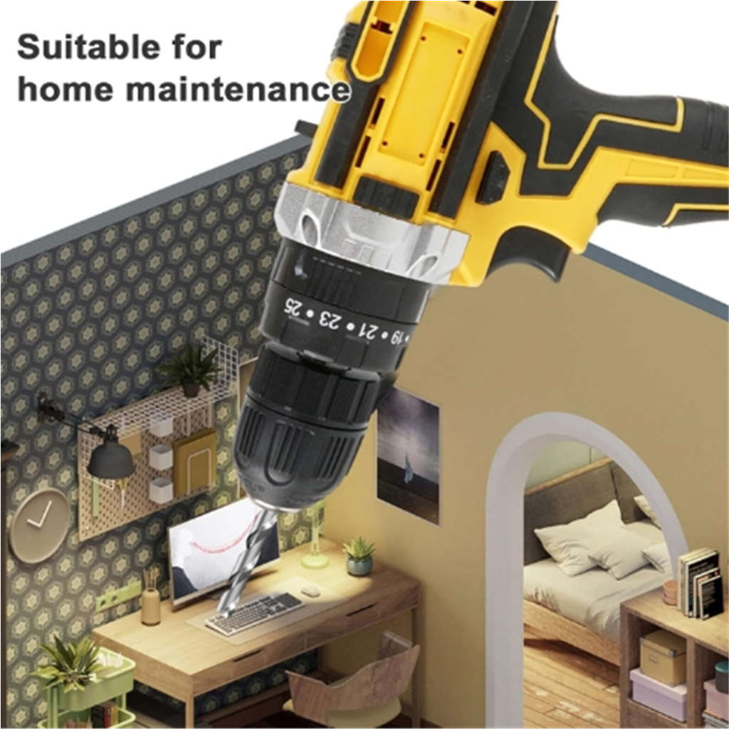 Cordless Electric Impact Drill Set Multi-function Power Tool with Tool Box + Drill Bit Set