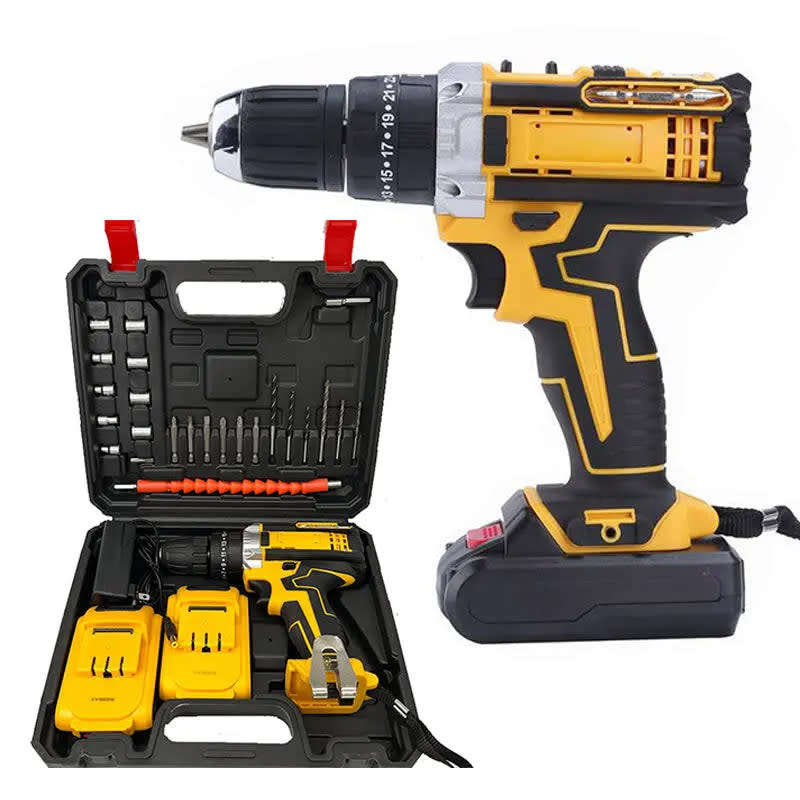 Cordless Electric Impact Drill Set Multi-function Power Tool with Tool Box + Drill Bit Set