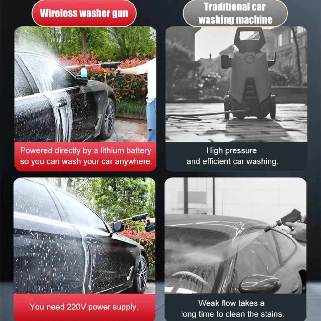 Portable 48V Cordless Car Wash Kit with High Pressure Spray Gun Rechargeable Car Wash Gun