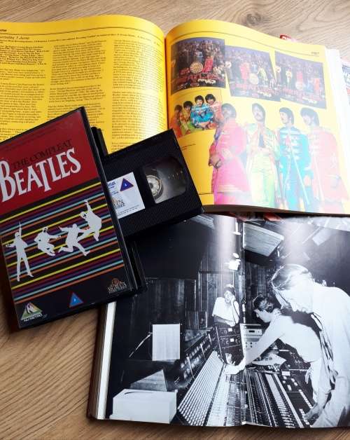 Beatles Memorabilia books and vintage VHS The Compleat Beatles published 1980s