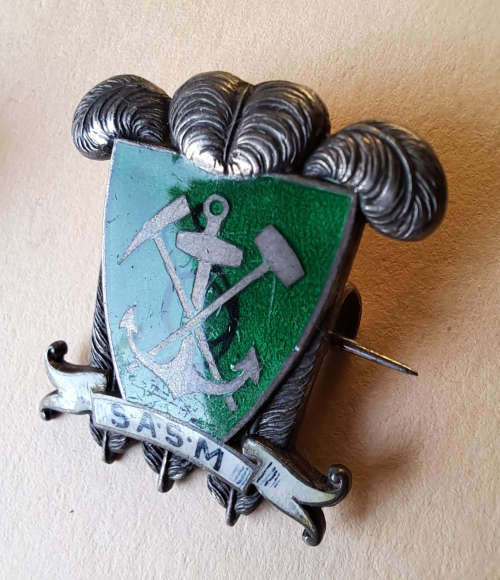 A vintage rare S.A.S.M railway Sterling Silver pin badge plus Rand Pioneers and Stilfontein Mine pin