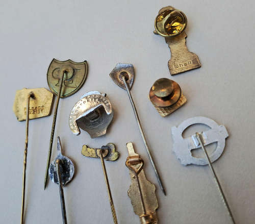 Car industry rare (Lot of 10) pin badges  Petroleum, Spark Plugs, Tyres, AA membership