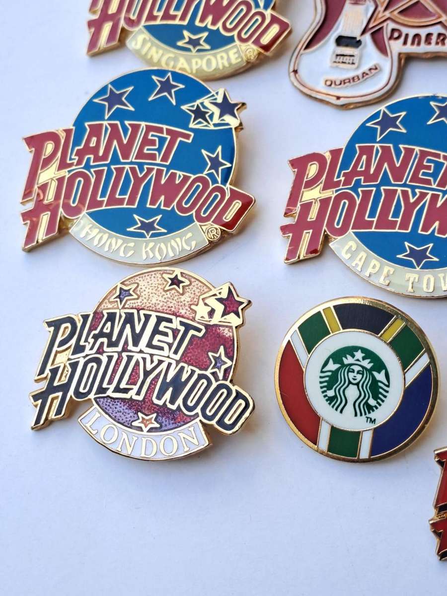 Planet Hollywood 7 Vintage Pin badges 1990s. The restaurant was founded in New York City in 1999