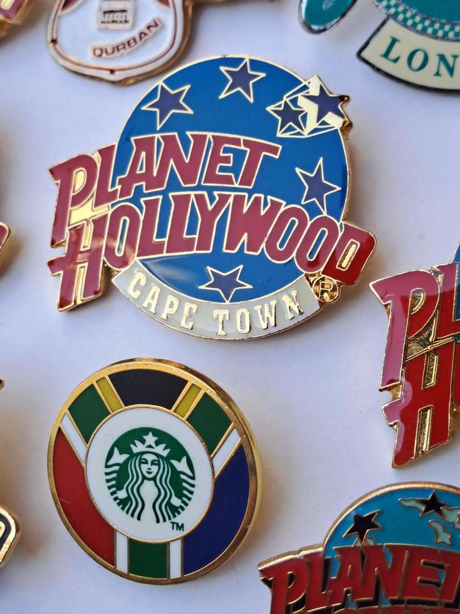 Planet Hollywood 7 Vintage Pin badges 1990s. The restaurant was founded in New York City in 1999