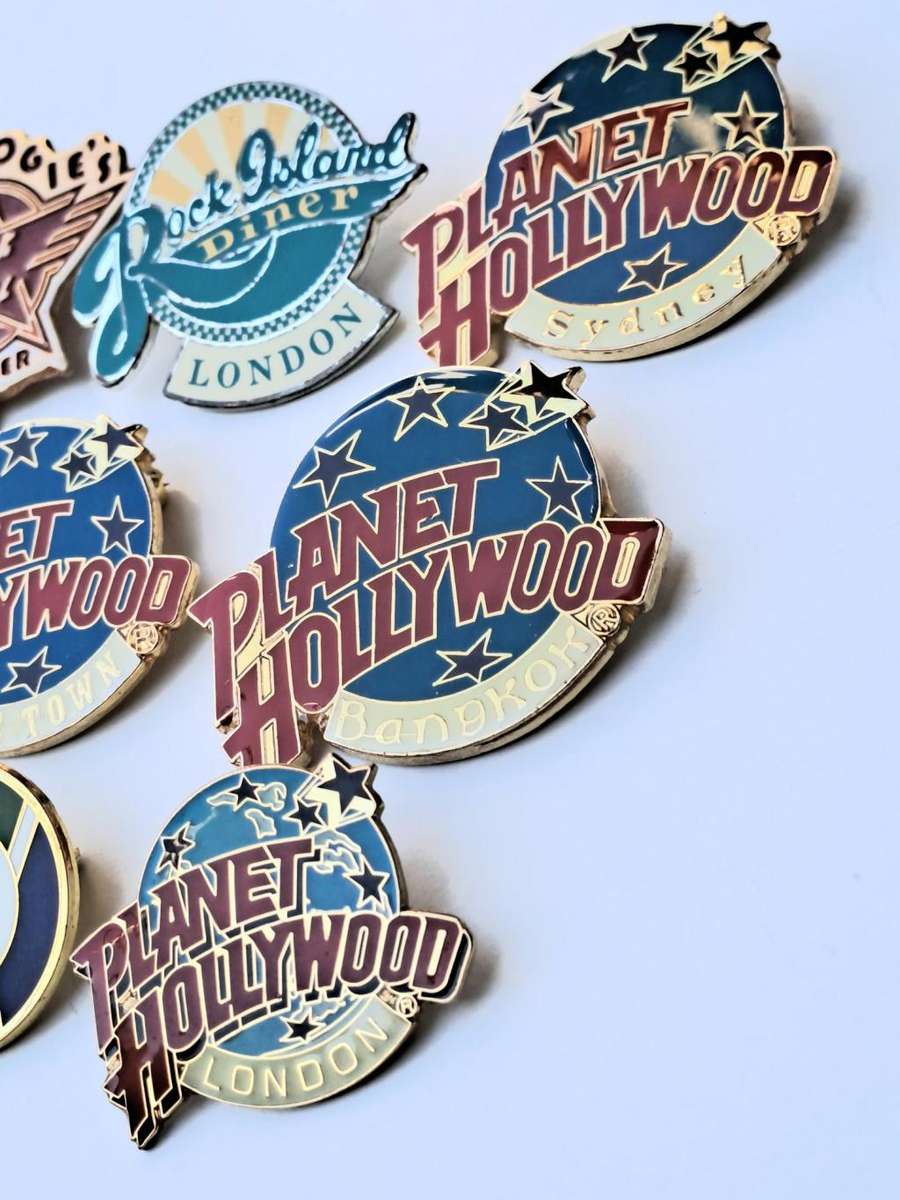 Planet Hollywood 7 Vintage Pin badges 1990s. The restaurant was founded in New York City in 1999