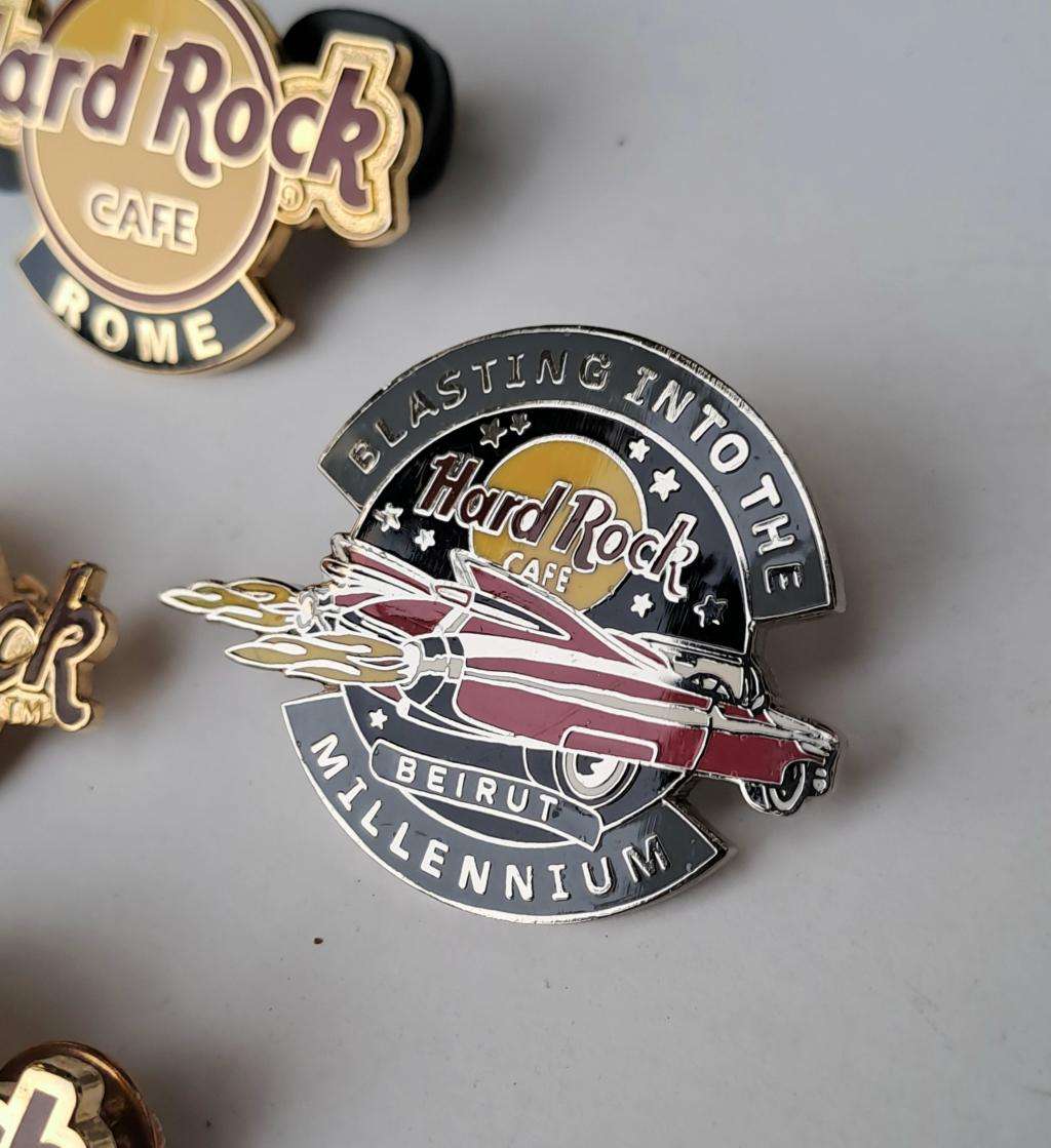 Hard Rock Cafe vintage pin badges  7 in total, one being the classic old style Hard Rock logo