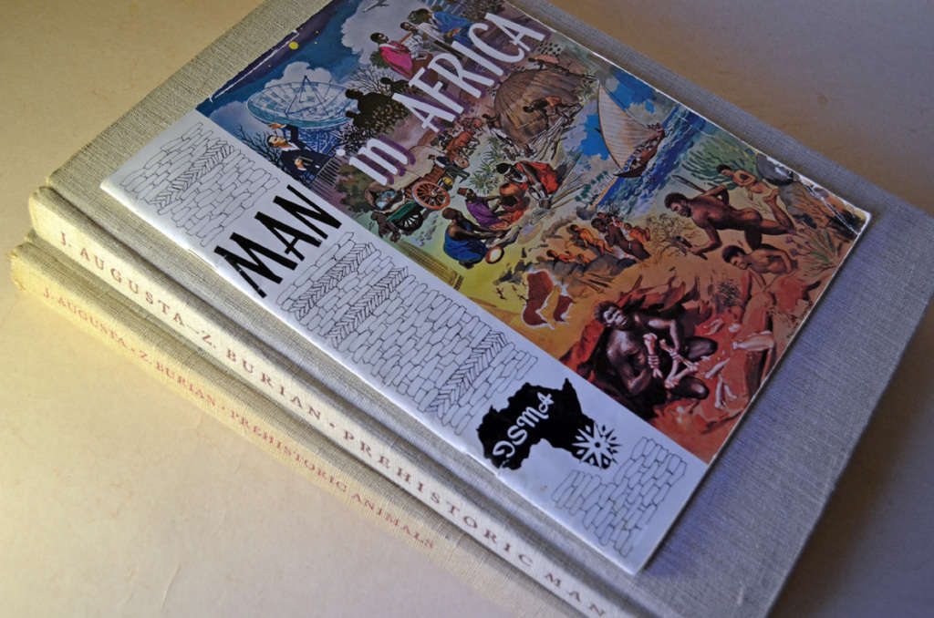 Prehistoric large hardcover rare books: Prehistoric Animals and Prehistoric Man by Josef Augusta.