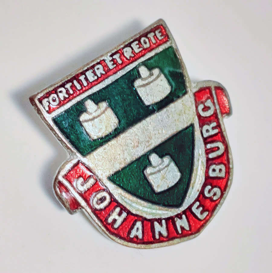 Johannesburg vintage pin badges. Medal Proclaiming Joburg a City, Joburg postcards, 1st Day stamps