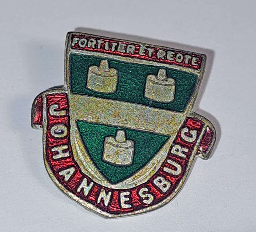 Johannesburg vintage pin badges. Medal Proclaiming Joburg a City, Joburg postcards, 1st Day stamps