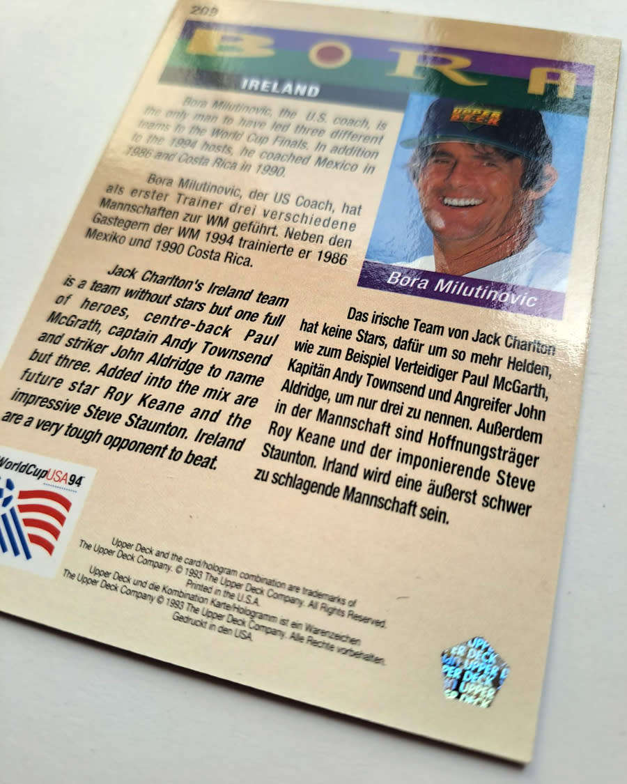 1993 Upper Deck World Cup USA 94 Soccer Collector Card  Bora Milutinovic.